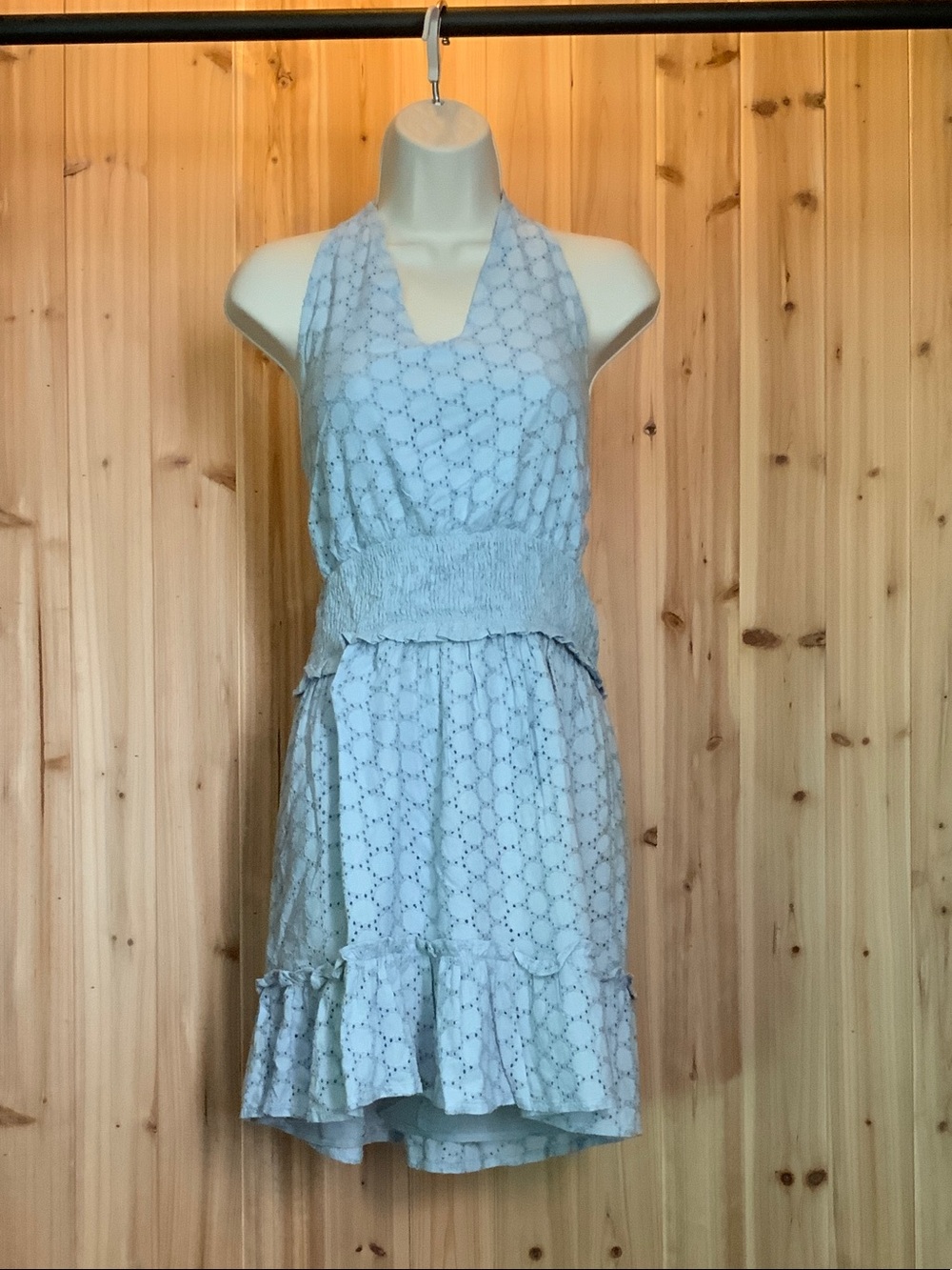 Jessica Simpson Light Blue Eyelet Halter Mini Dress
